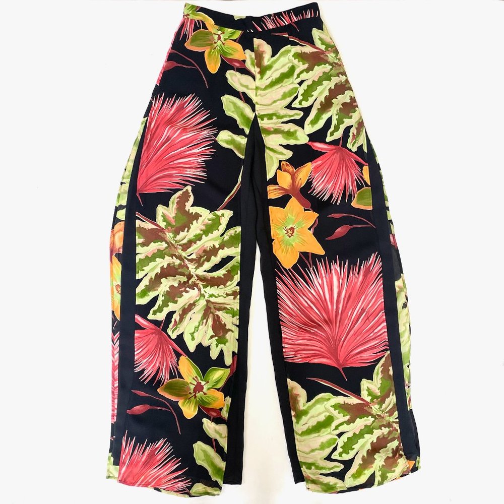Vtg 90s Caché Tropical Floral Sheer Layer Pants sz 6 27"